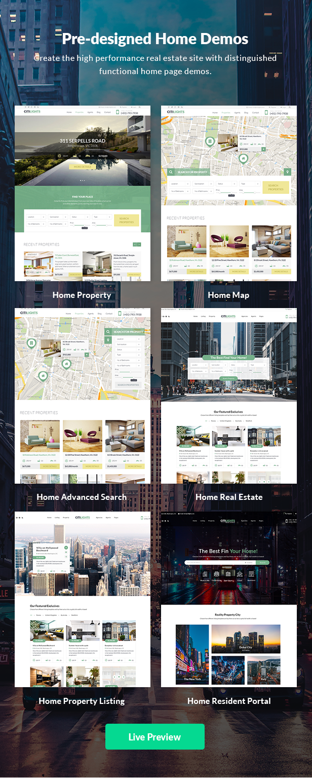 citilights real estate template features