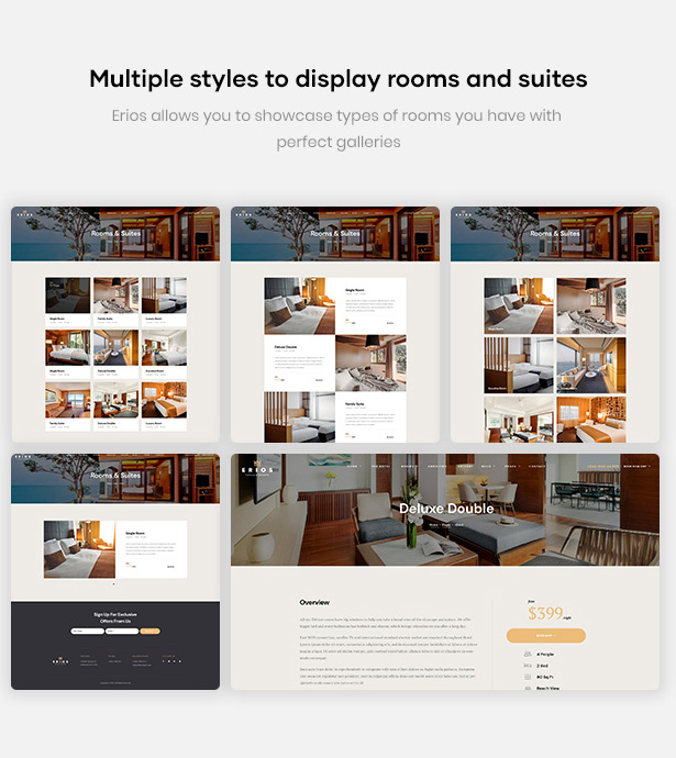 Erios Hotel WordPress Theme Multiple Styles to Display rooms suites