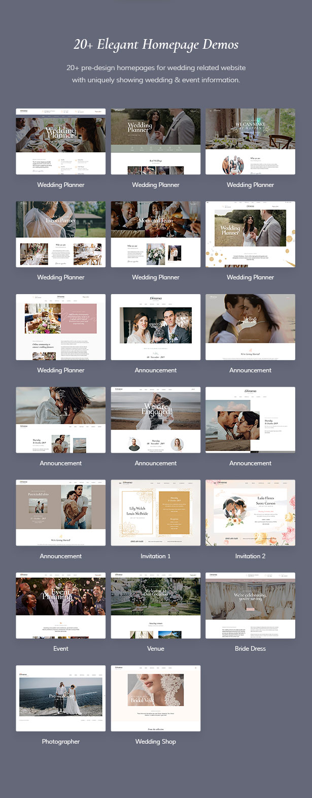 20+ Homepage Wedding Planning WordPress Demos