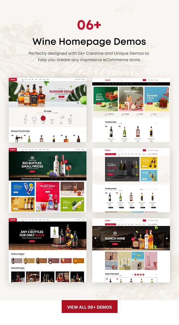 Liquory Drink Wine WordPress Theme Homepages