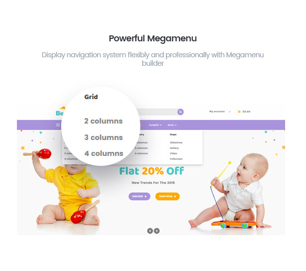 BerryKid baby store WordPress theme with powerful mega menu