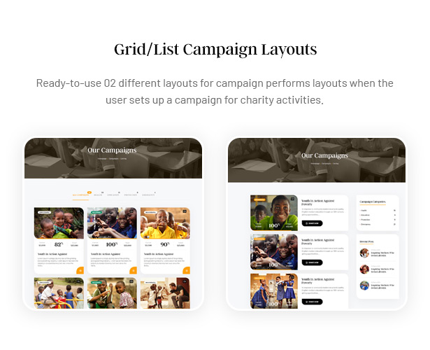 Gainlove Nonprofit WordPress Theme - Grid/List Campaign for Charity Layouts