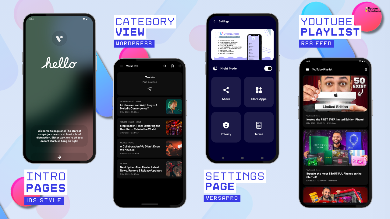 VersaPro - Android Multipurpose App | Wordpress | WebView | RSS Feed | YouTube - BycomSolutions.com - 4