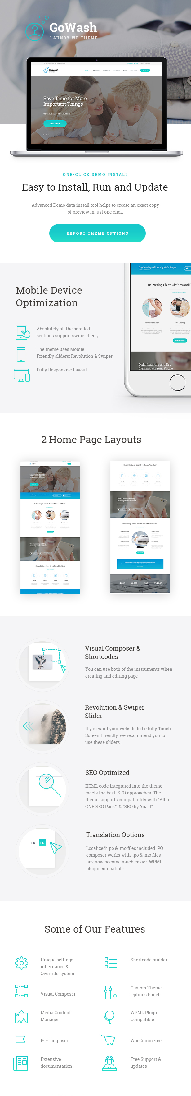 Dry Cleaning & Laundry Service WordPress Theme features
