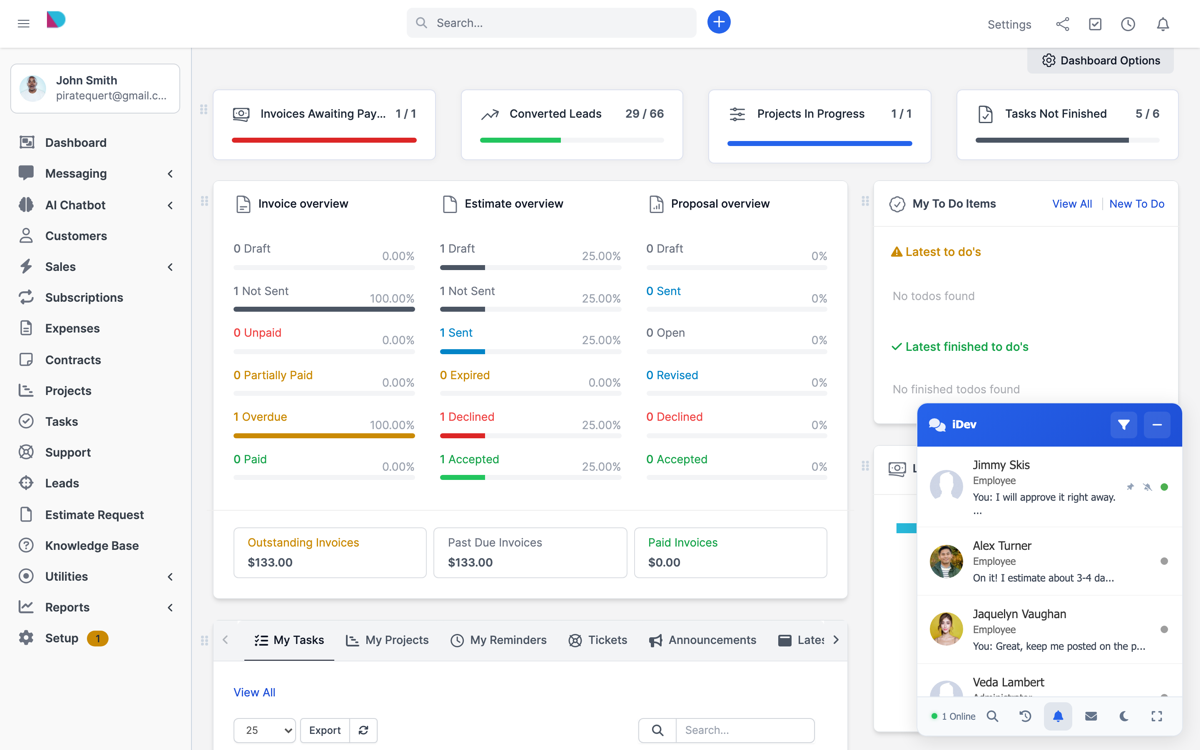 Perfex CRM Toggled Floating Chat Widget - Mini Chat on Every Admin Page