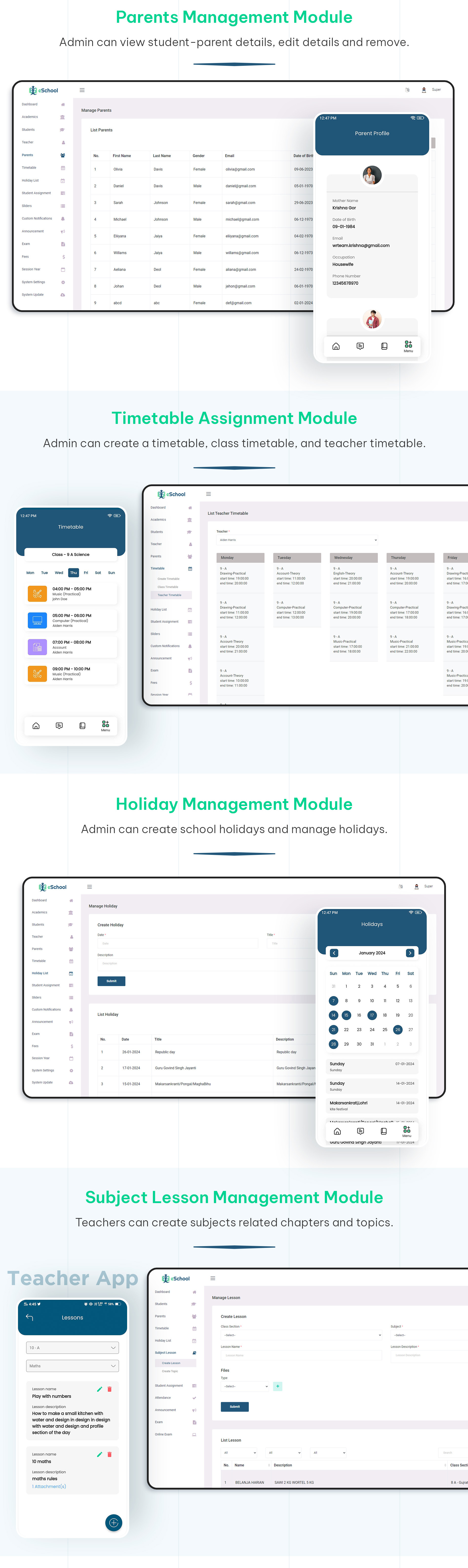 Parents management module - Online school management software