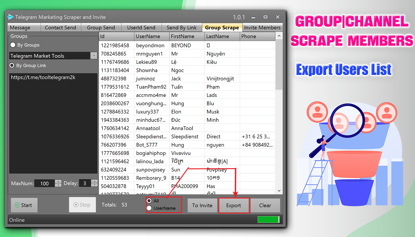 Telegram Marketing Scraper and Invite |Group|Channel|Users|Bulk Sender 5.0.1