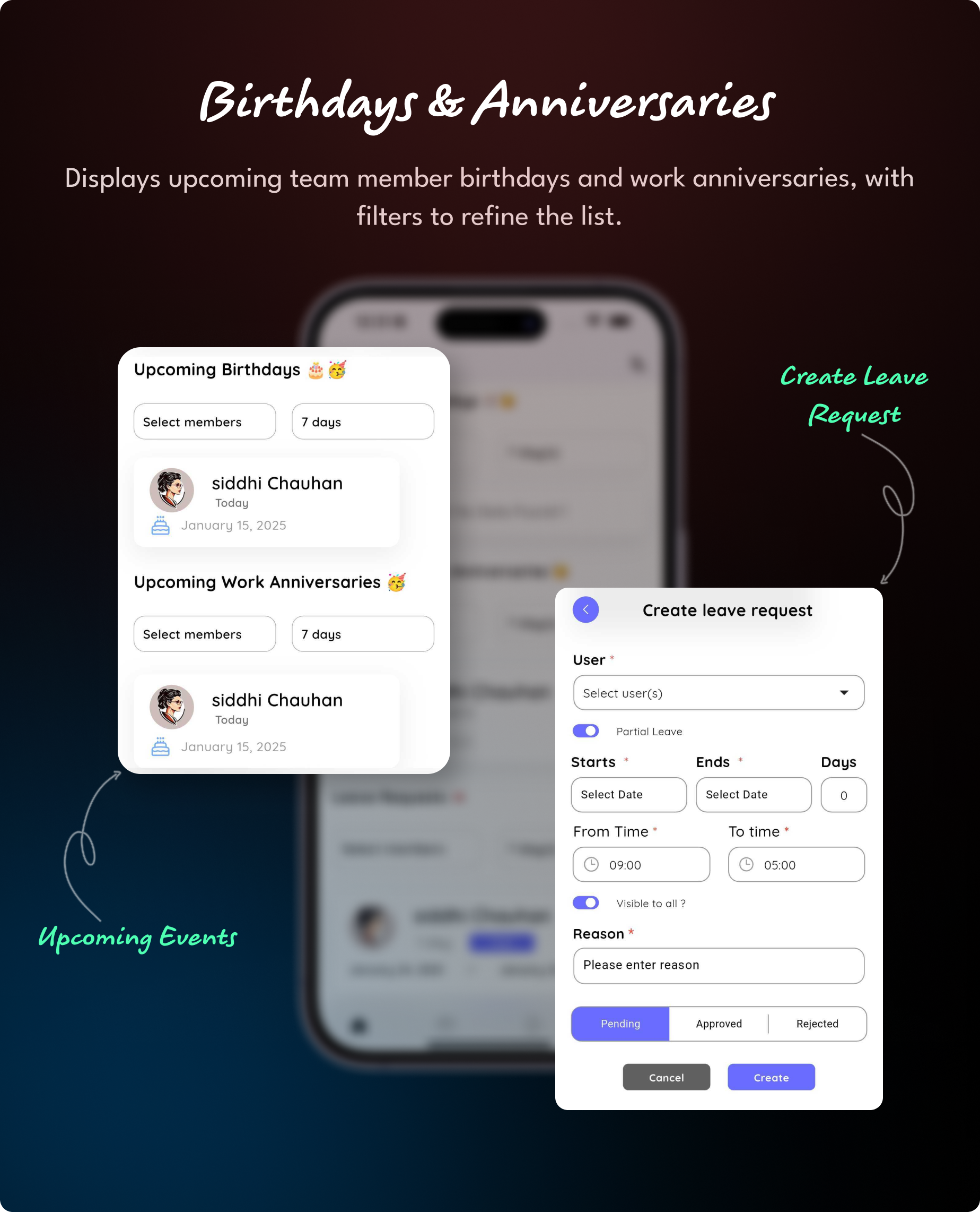 Birthdays, Work Anniversaries & Leave Requests - Taskify Flutter App for Project Management, Task Manager and Productivity Tool