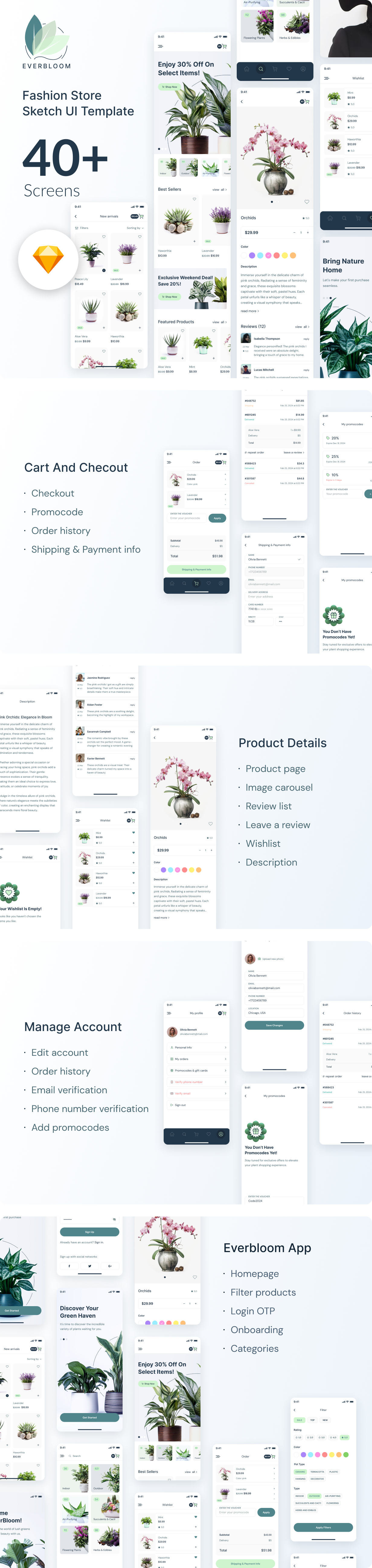 Everbloom - Plant Online Store App Sketch UI Template - 1