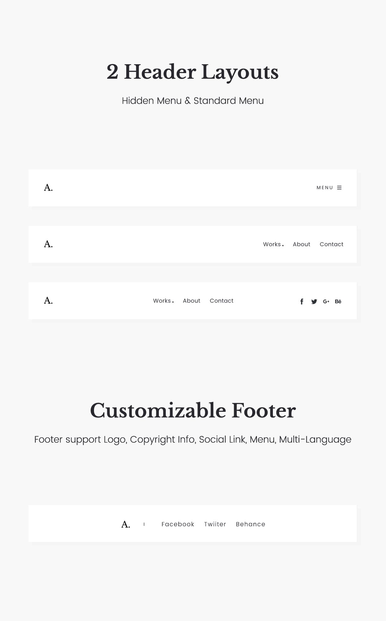 Air Lightweight Portfolio HTML5 Template Header and Footer Layouts
