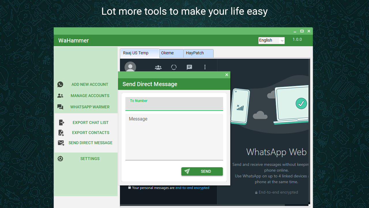 WAHammer - Multi WhatsApp account Browser + WhatsApp Warmer / Account engager (Full Resaller) - 5