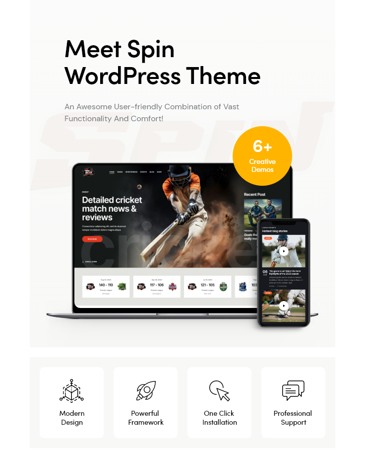 Spin - Cricket Team Sports WordPress Theme + AI