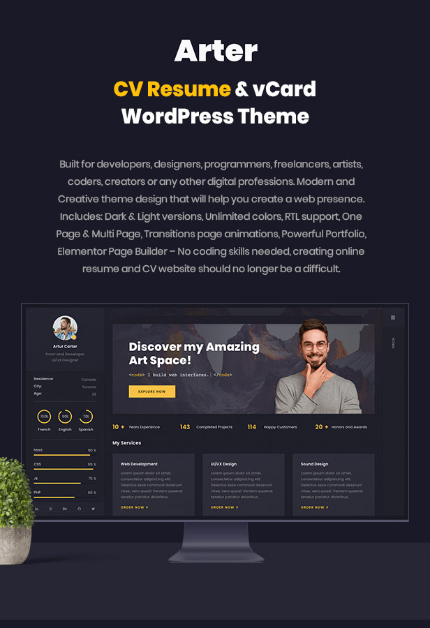 Resume CV & vCard WordPress Theme