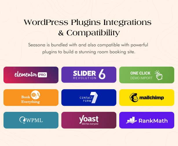 seasona - hotel resort booking wordpress theme - plugin compatibility