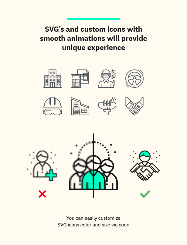SVG’s and custom icons with smooth animations will provide unique experience