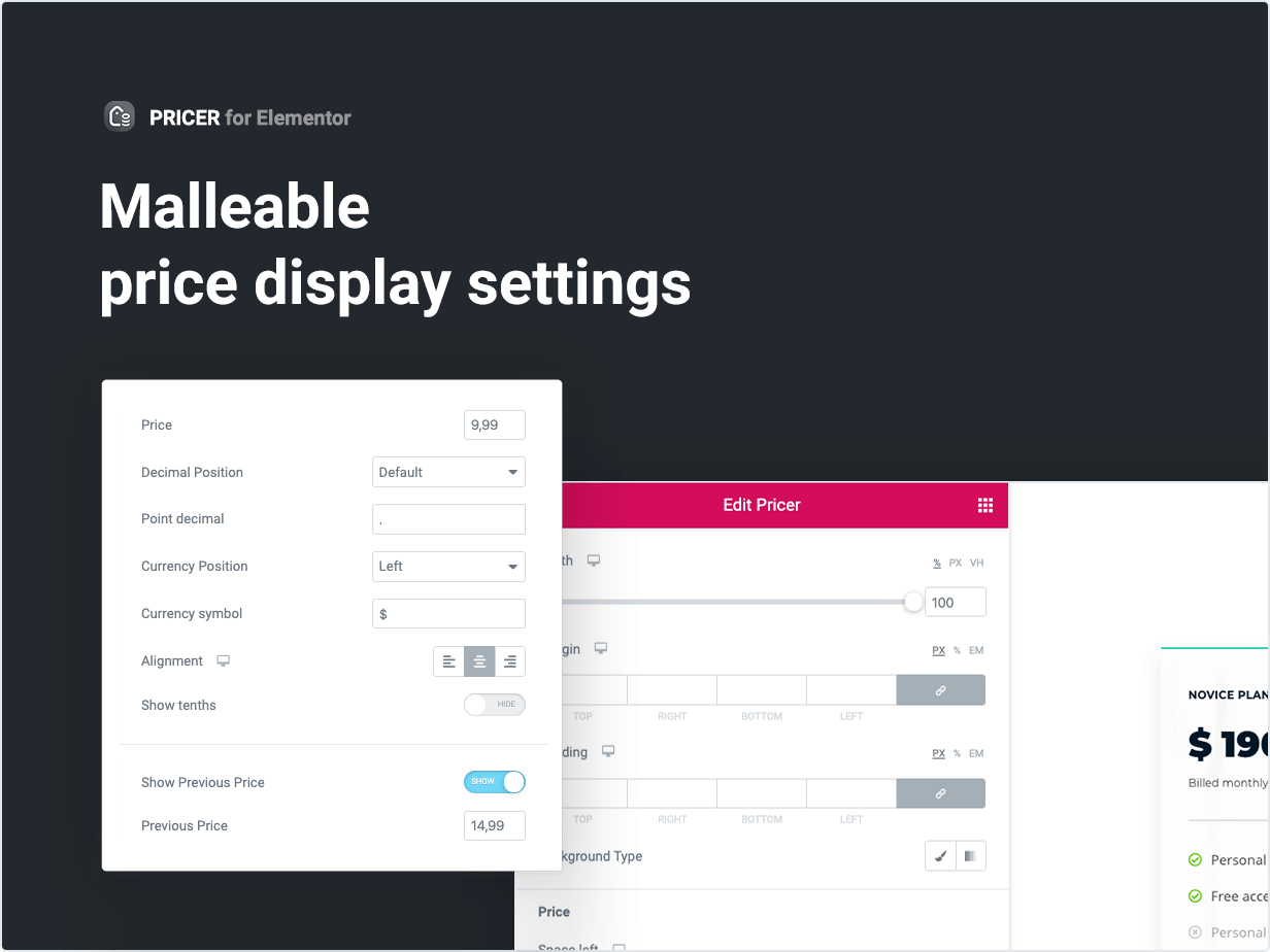 Flexible price display settings
