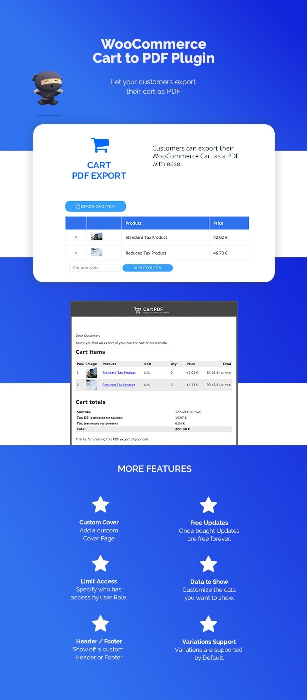 WooCommerce Cart to PDF Plugin Features