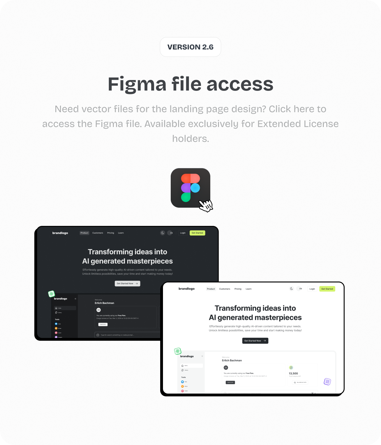 Need vector files for the landing page design? Click here to access the Figma file. Available exclusively for Extended License holders @heyaikeedo #aikeedo