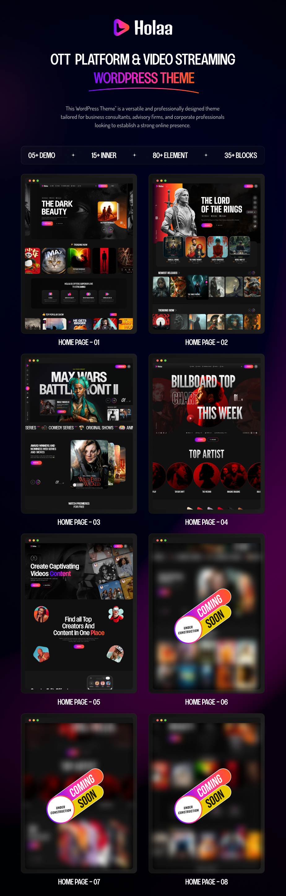 Holaa - OTT Platform and Video Streaming WordPress Theme + RTL