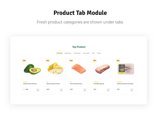 Product Tab Module Fresh product categories are shown under tabs