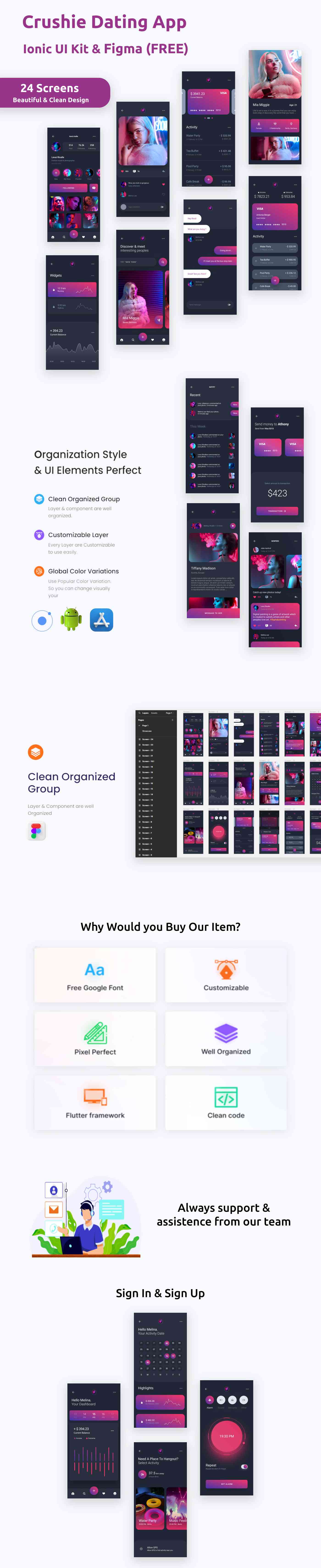 Dating App ANDROID + IOS + Figma (Free) | Ionic | UI Kit | Crushie - 1