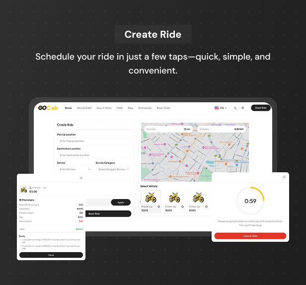 GoCab | Full Solution Taxi Cab Booking with Laravel and React Native