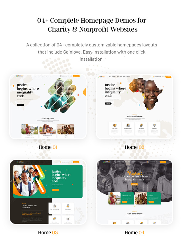 Gainlove Nonprofit WordPress Theme - 04 Charity WordPress theme Demos