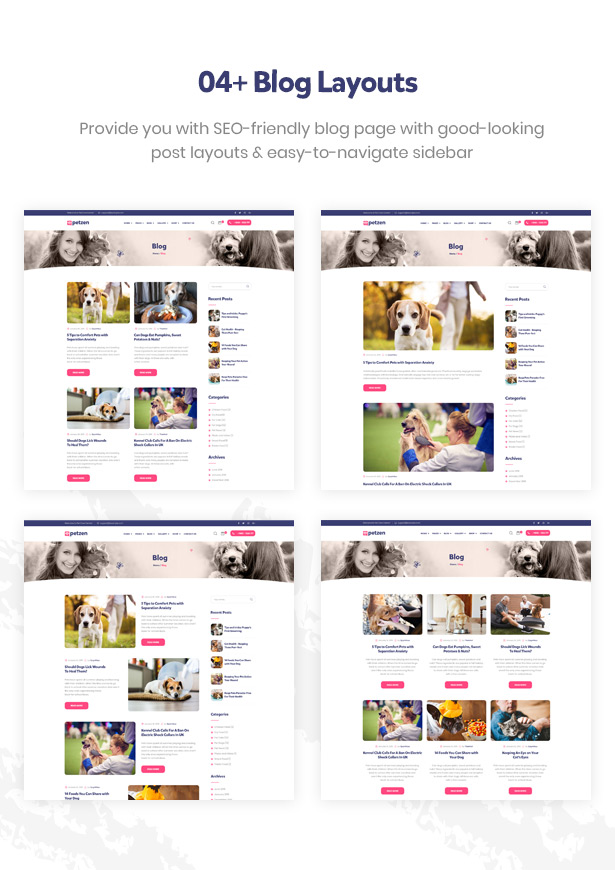 Petzen Pet care WordPress Theme Blog Layouts