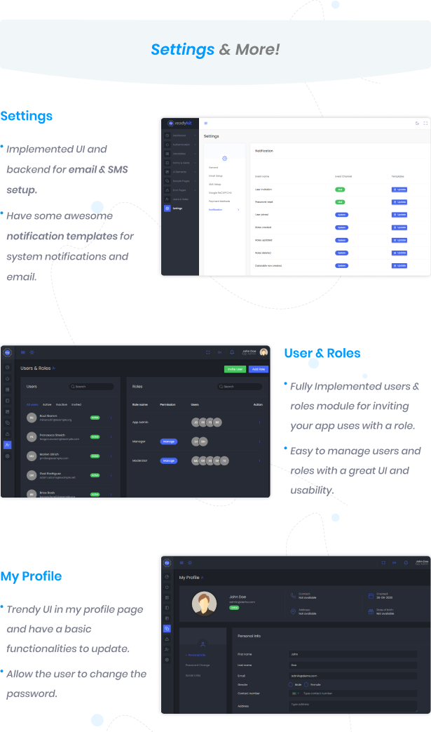 ReadyKit -  Admin & User Dashboard Templates (with functionality) for Laravel + Vue App Development - 6