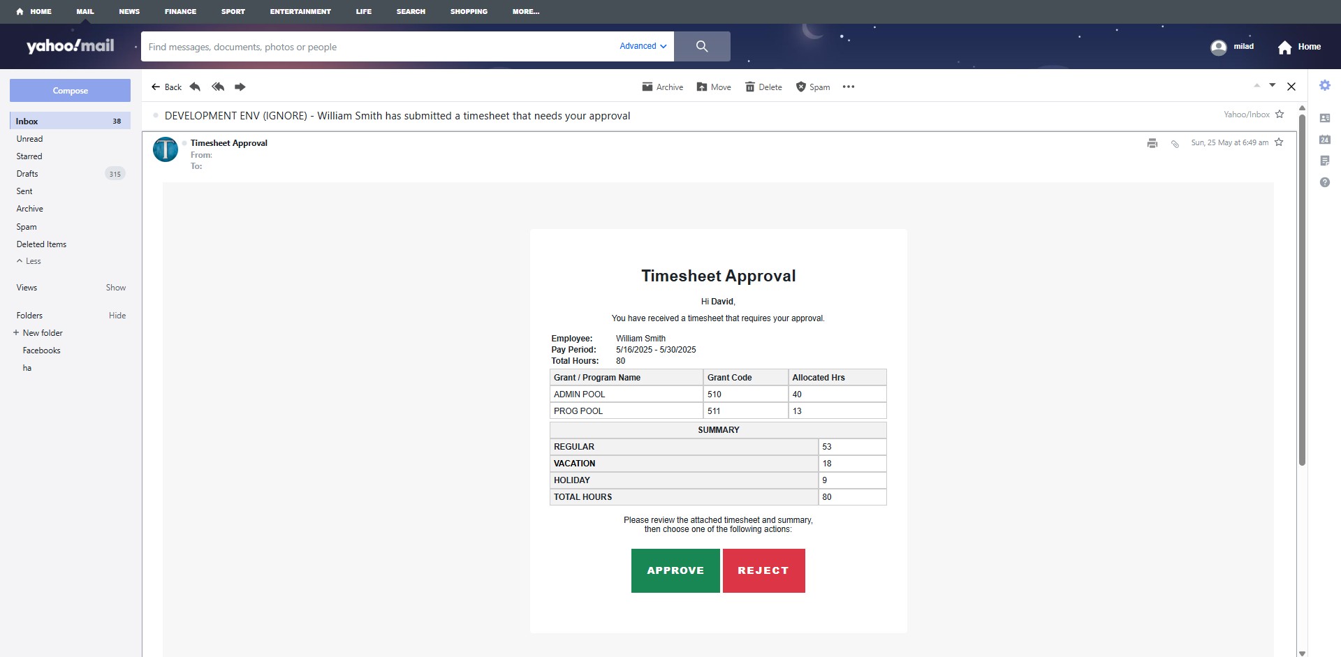 Timesheet Approval Request (email)