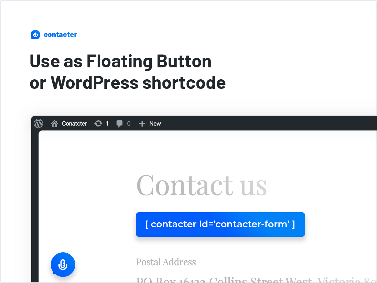 Use as Floating Button or WordPress shortcode