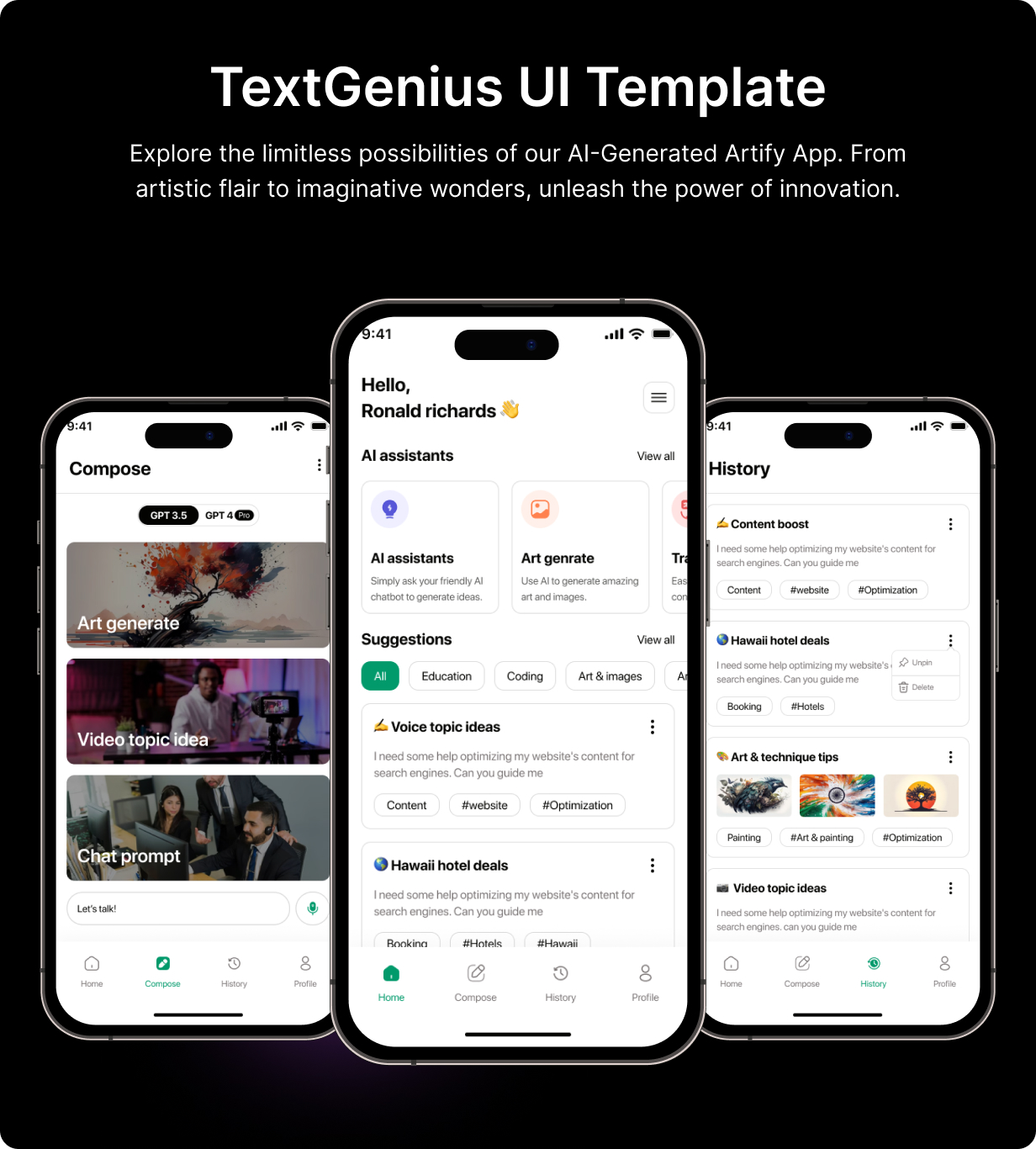 TextGenius UI template: Ai Content Generator and Writing Assistant  App in Flutter 3.x(Android, iOS) - 4