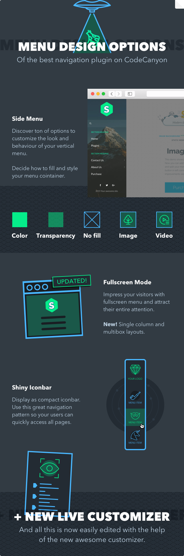 Superfly WordPress menu plugin design types