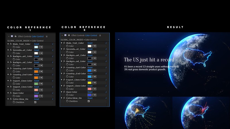 Photorealistic 3D Earth render with the blue glowing outlines  of the USA illuminated lights of night cities stars and text on the screen in space color control possibilities of the video template