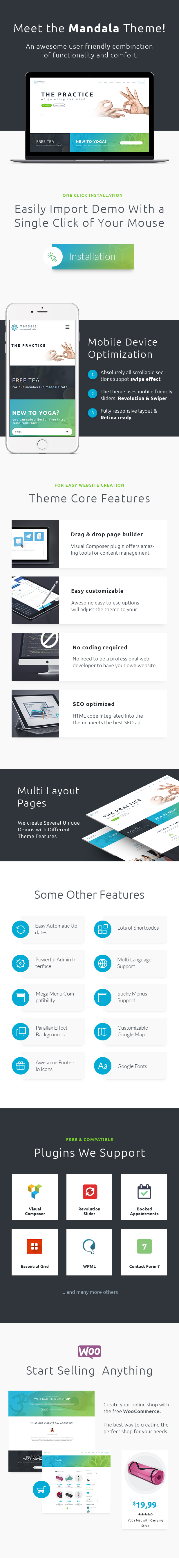 Yoga Studio and Wellness Center WordPress Theme features