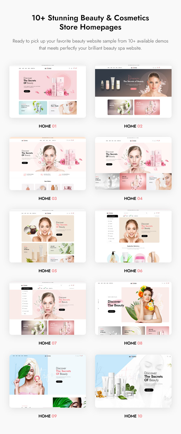 Beautifo Beauty WooCommerce WordPress Theme - 10+ Premade Beautiful Beauty Homepages