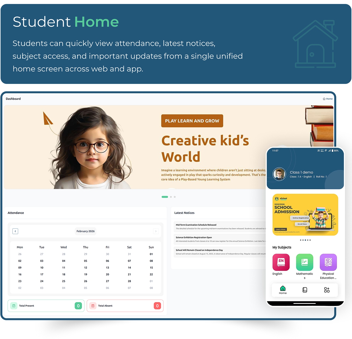 Student home - Online school management software