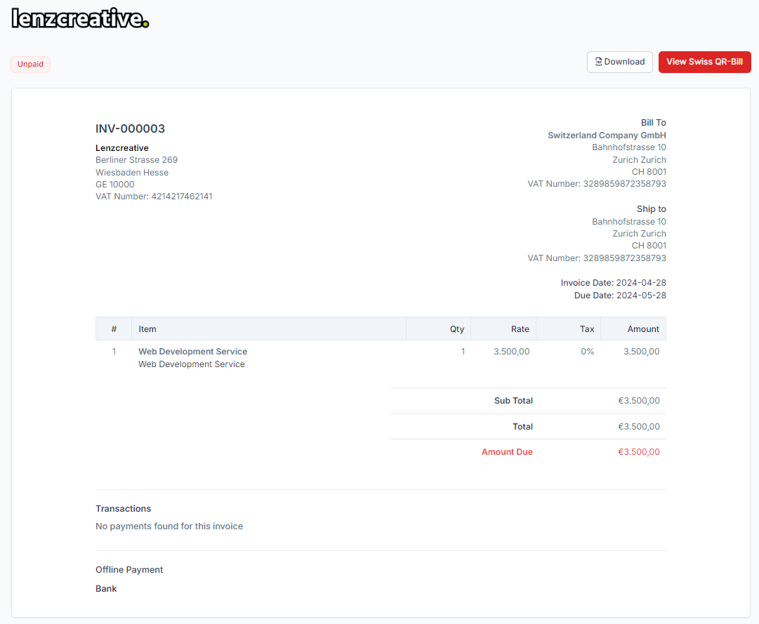 Swiss QR Bill Module For Perfex CRM - 2