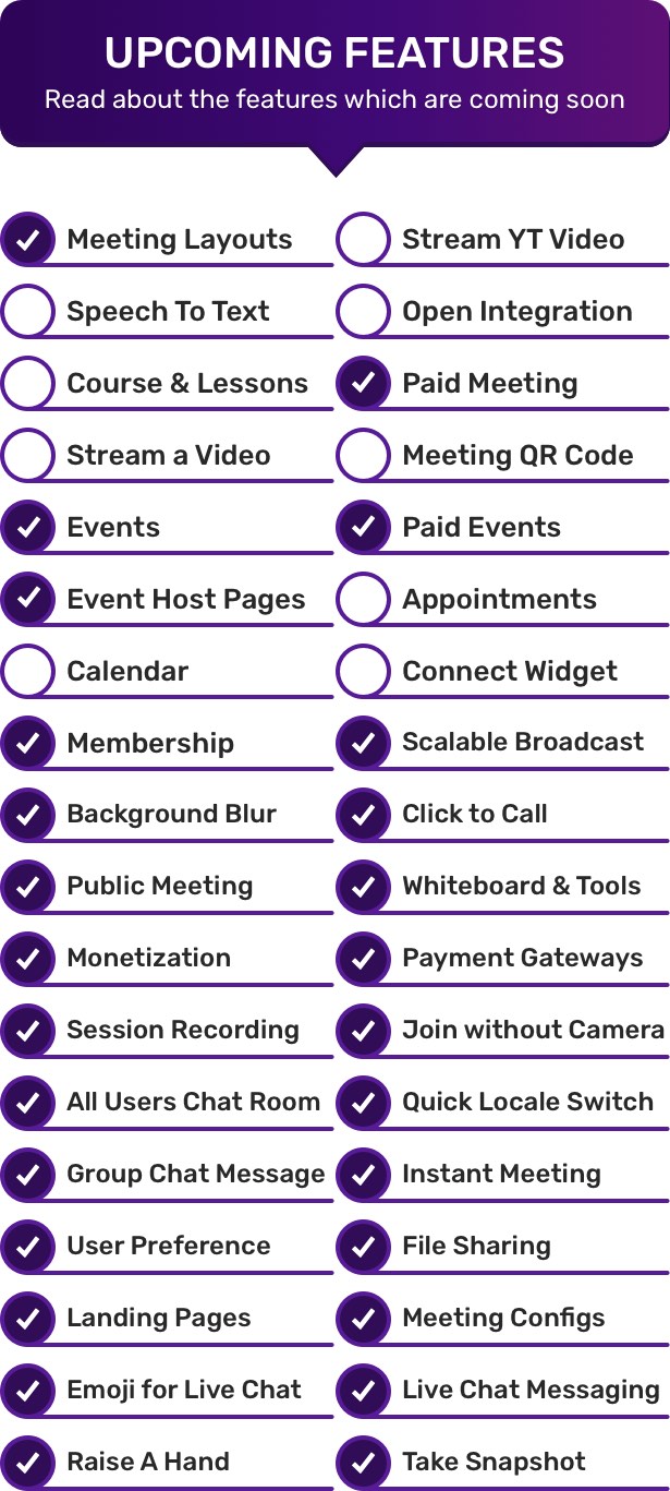 Connect - Live Class, Meeting, Webinar, Video Conference, Online Class - Upcoming Features