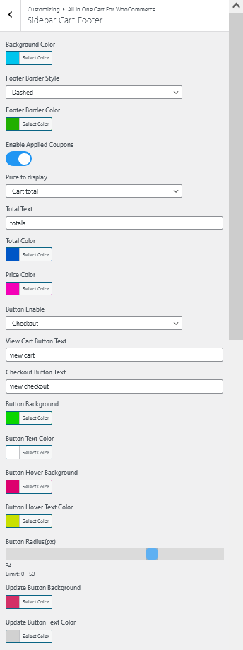 WooCommerce All In One Cart Sidebar Cart Customizer Footer Controls