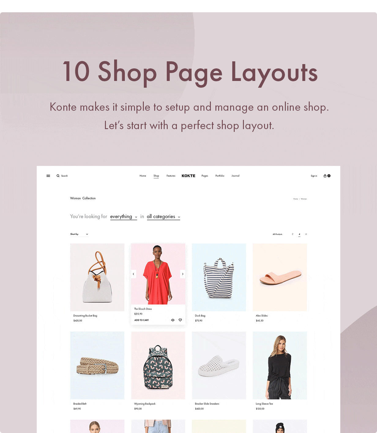 Konte WooCommerce theme - Shop page layouts