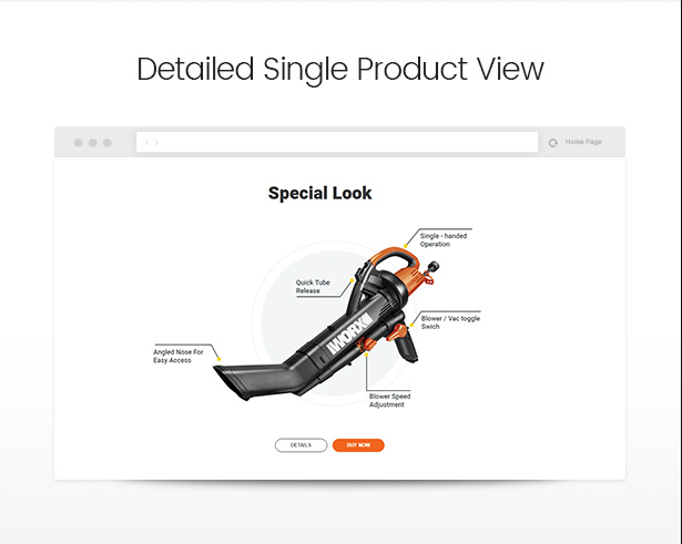 Impressive single product view in Allegro hand tool & equipment WordPress theme