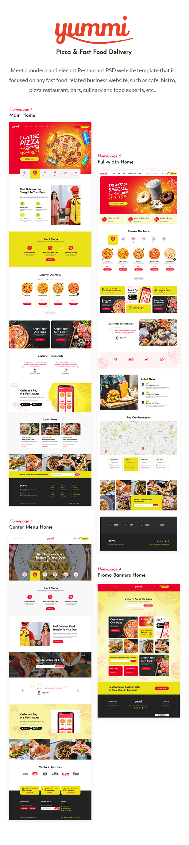 Yummy - Fast Food Delivery Restaurant PSD Template - 1