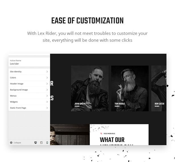 Lex Rider is a fully responsive Biker & Motorcycle WordPress Theme