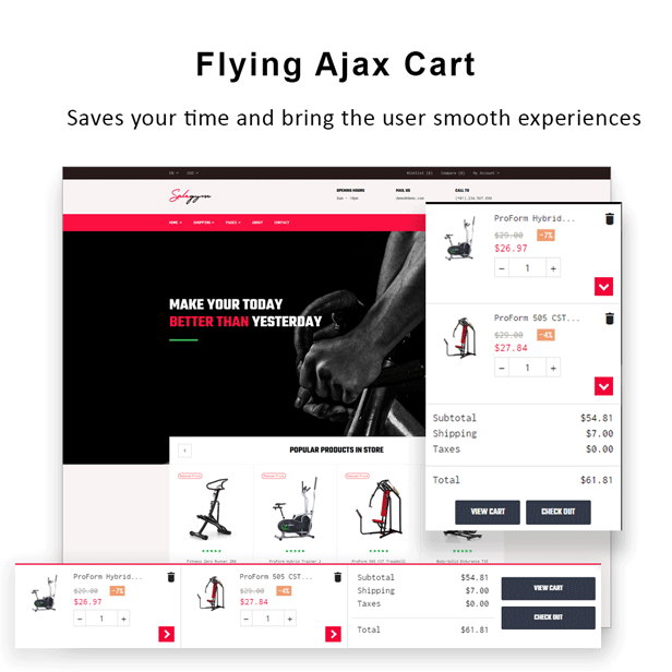 Bos Gymgear Creative PrestaShop Sport Theme - Flying Ajax Cart