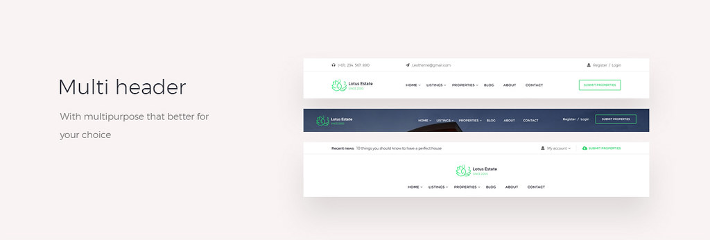 multi header real estate theme