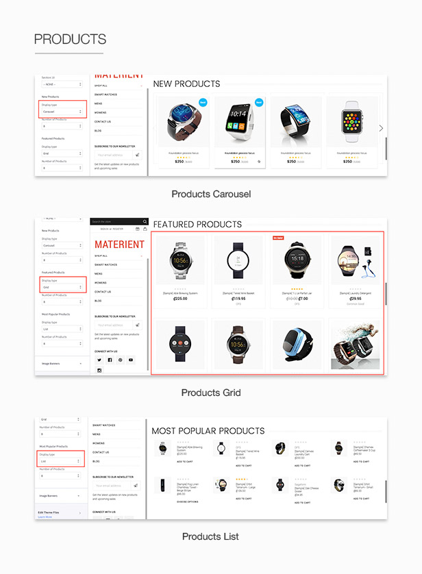 Products grid list carousel