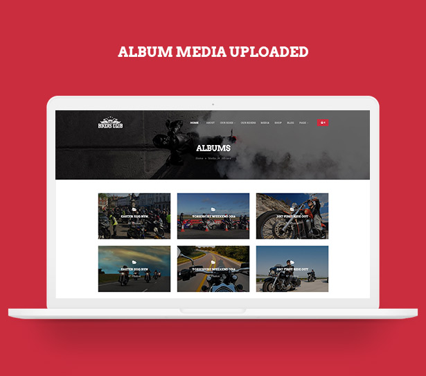 Upload album media in Bikersclub Motorcycle WordPress Theme
