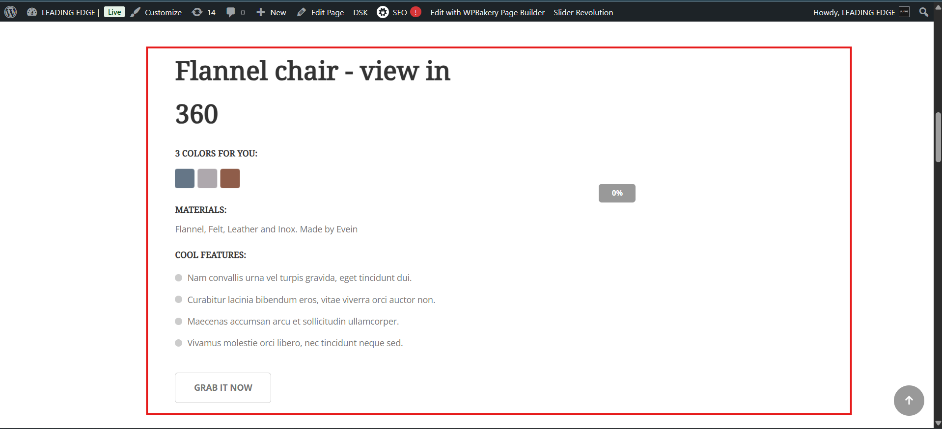 Screenshot of 360 image slider section
