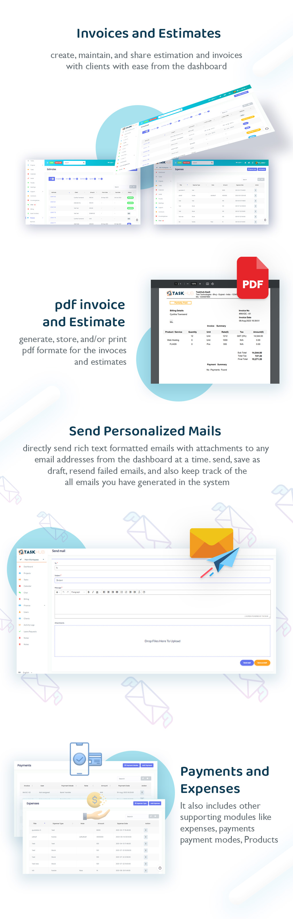 6 - finance-invoices-estimates-payments-expenses-mails - Taskhub SaaS